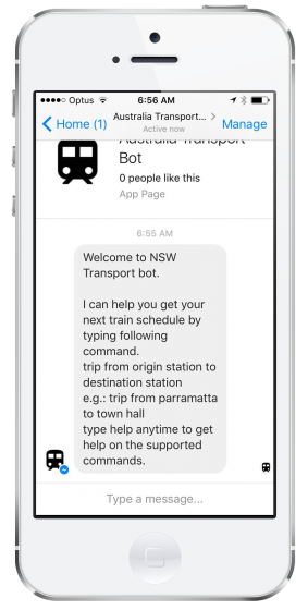 welcome message from transport bot.